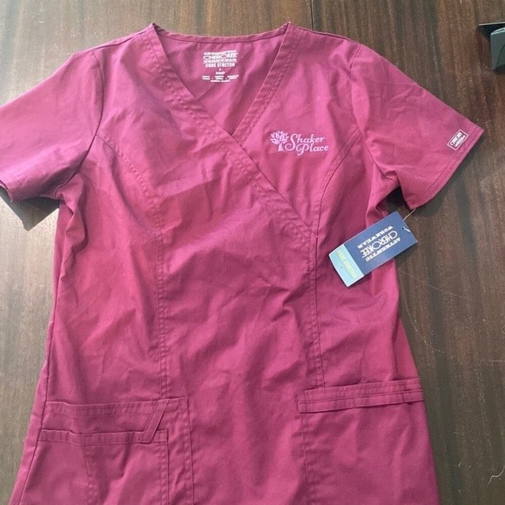 E896 Cherokee Pink Scrub Top Women's Sz. S NWT Core Stretch
